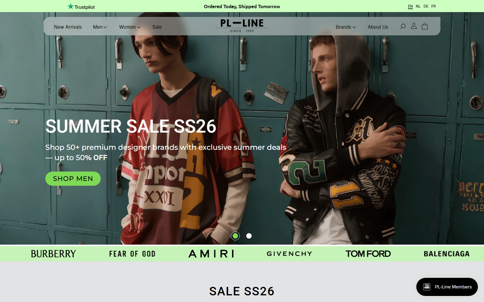 The PL-LINE luxury fashion storefront homepage